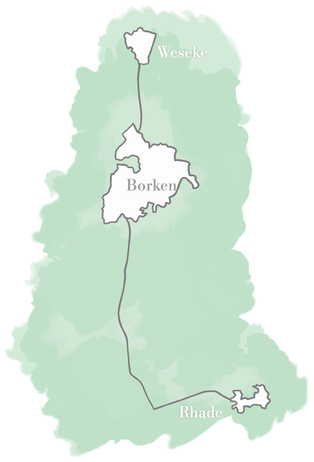 Karte des Münsterlandes mit Borken, Weseke und Rhade